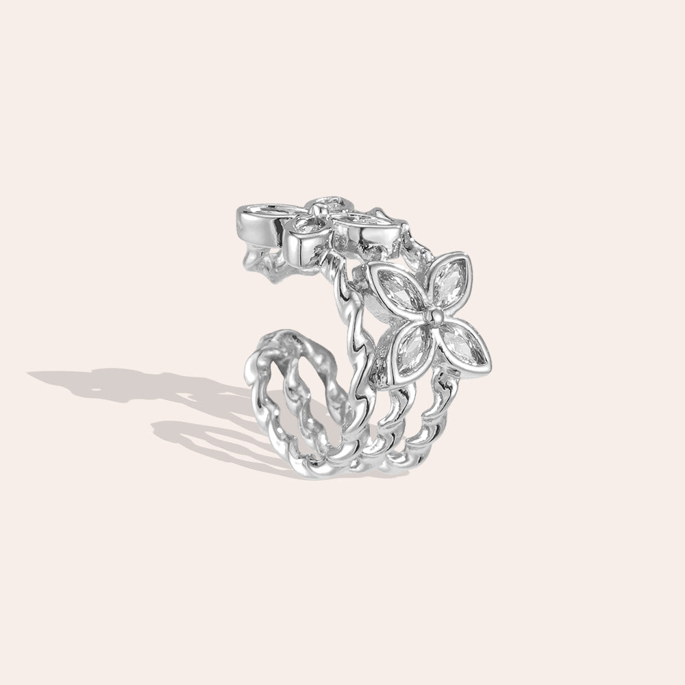 Earcuff Doppel-Kleeblatt – Silber