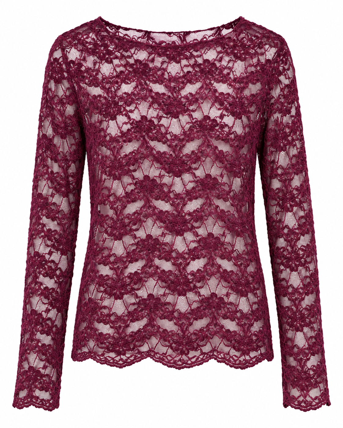 Spitzen-Langarmshirt Bordeaux