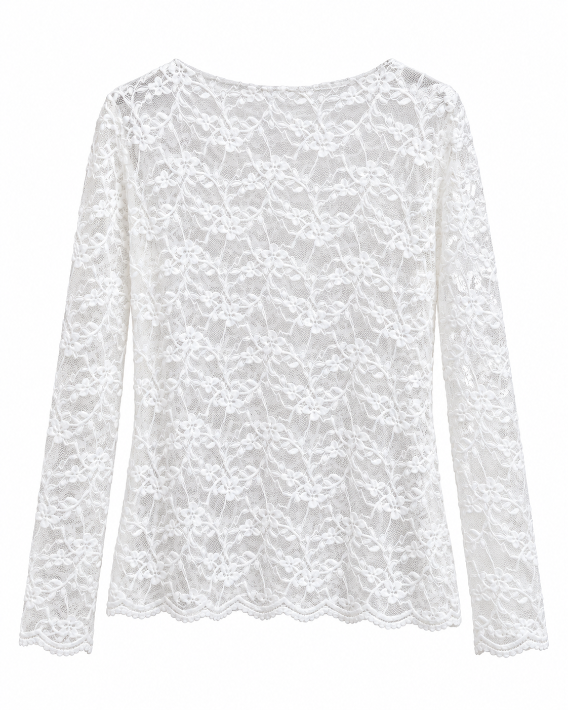 Spitzen-Langarmshirt Weiß